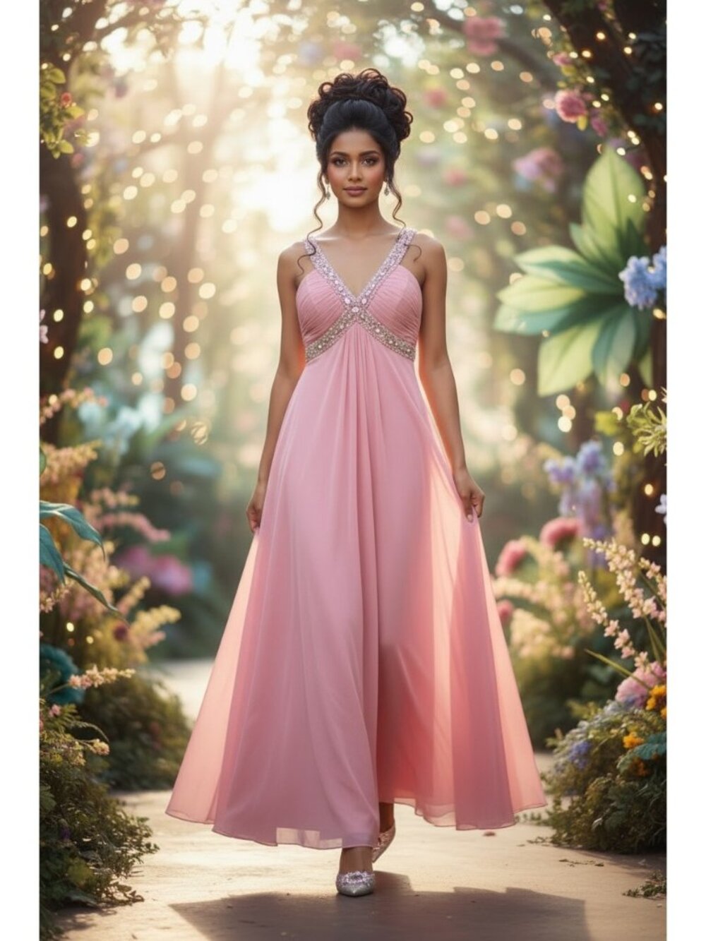 Betsey & Adam Embellished Empire Waist Prom Gown XS 0 Pink Flowy Y2K Fairy Party
